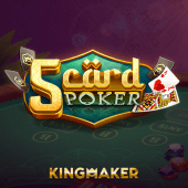 5 Card Poker table with five playing cards